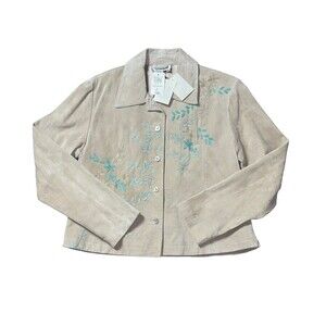 Coldwater Creek Women’s Beige Tan Button Long Sleeve Boho Suede Leather Jacket S